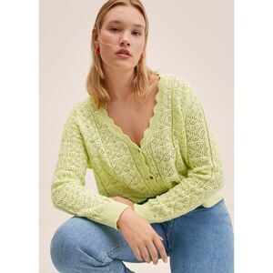 Mango MGO Openwork Knit Cardigan Yellow Winter Boho Urban V Neck Plus Size 3X